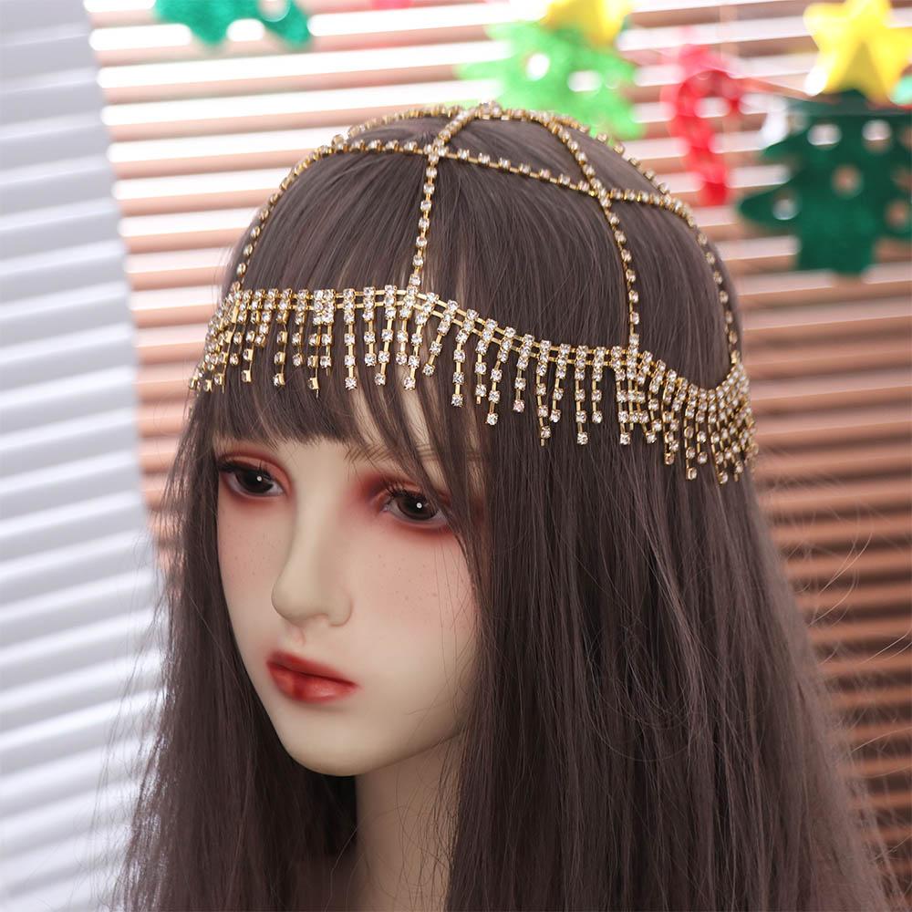 Performance Show Crystal Rhinestone Hairband Luxury Tassel Starry Shiny Head Chain Mesh Bride Wedding Boho Headband