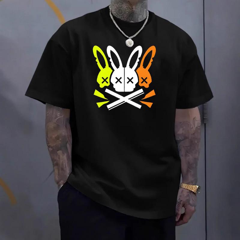 Men's Casual Round Neck T-shirt with Unique Rabbit Skull Pattern - the Perfect Choice for Summer