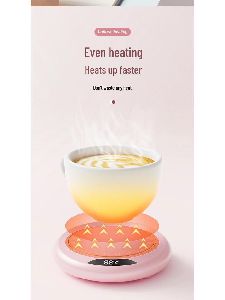 Three-Level Adjustable Temperature Cup Warmer with Insulated Coaster - 55 Degrees Constant Heating.
