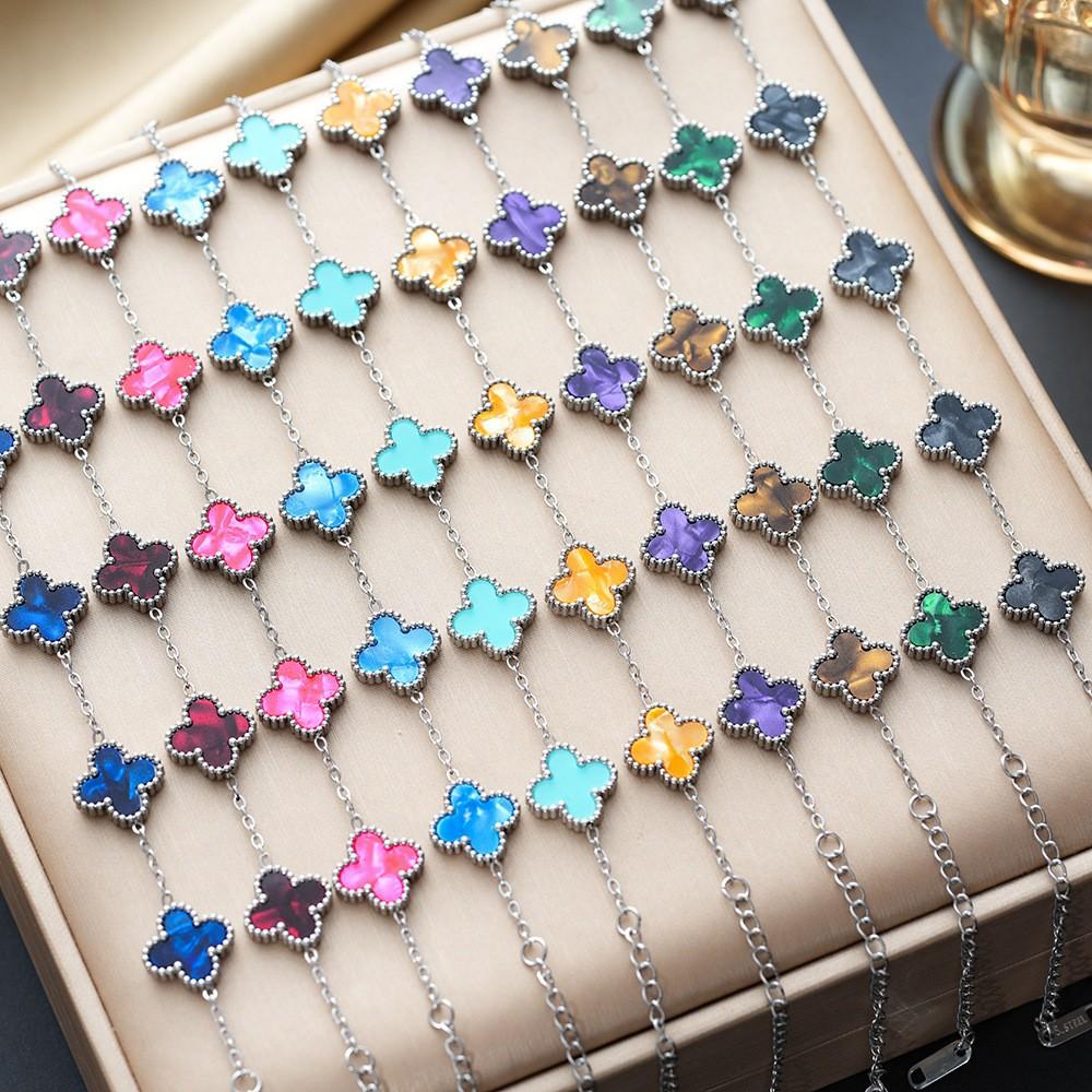 Colorful Lucky Four-leaf Clover Double-sided Bracelet Titanium Steel Non-fading Versatile Jewelry Ladies Bracelet
