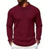 Mens Loose Turn Down Collar Long Sleeve Casual Business Solid Polo Shirt