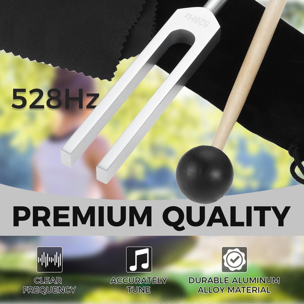 Dreld 528Hz Tuning Fork, Tuner, Rubber Mallet with Storage Pouch, for Purification, Angelic Tones, and Healing