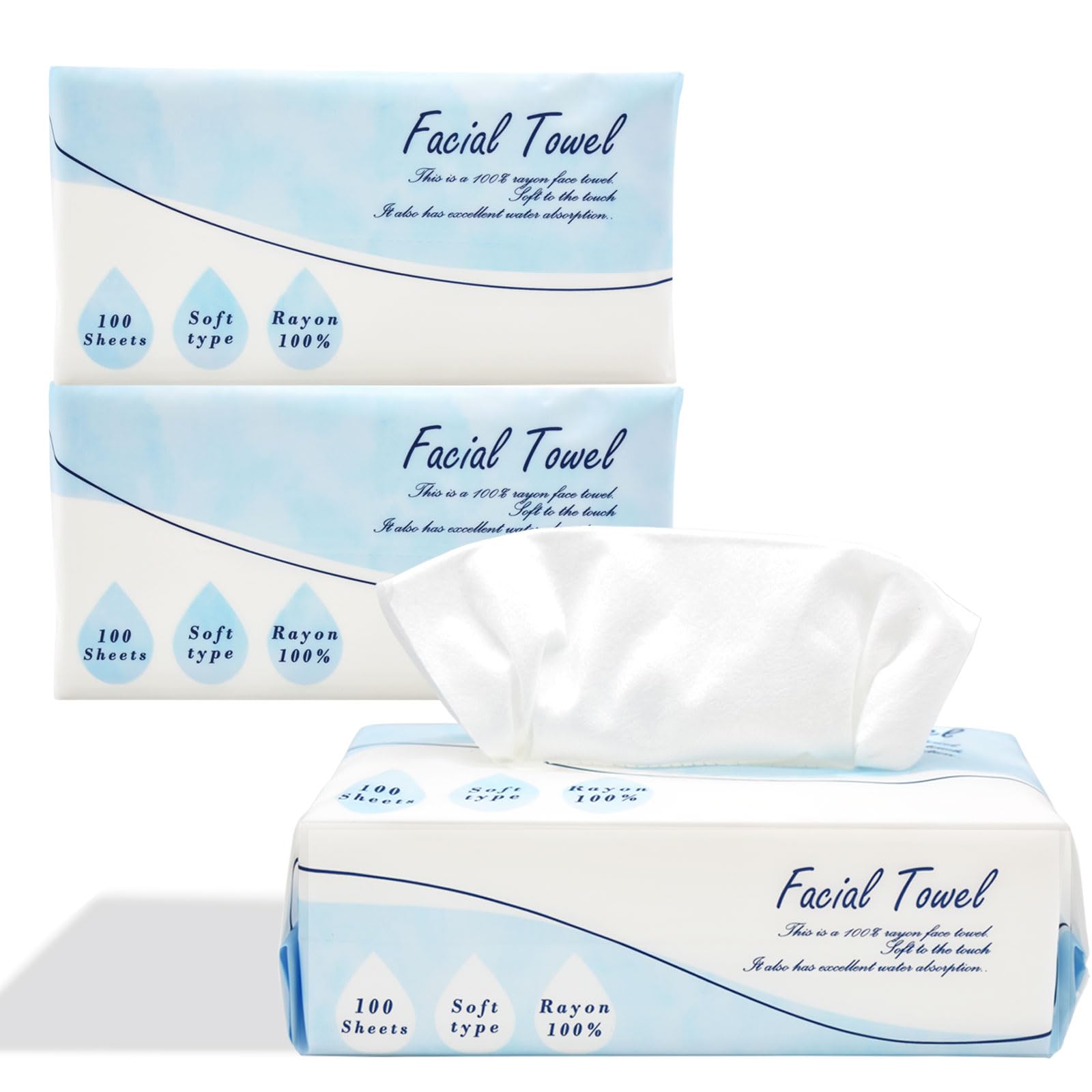 

ASYUNY Facial Towels, 100 towels per pack x 3 packs. Disposable face towels, 20 x 20 cm size. Cleansing towels suitable for sensitive skin. For face
