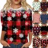 Moda damă ocazional decolteu rotund mâneci 3/4 tricou imprimat largi Top dama