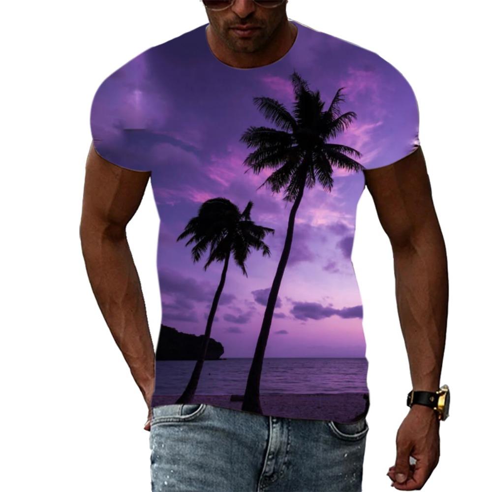 Sommer Herrenmode Persönlichkeit T-Shirt Palme Grafik 3D-Druck Hübsch Lässig Trend Übergröße O-Ausschnitt Kurzarm Top