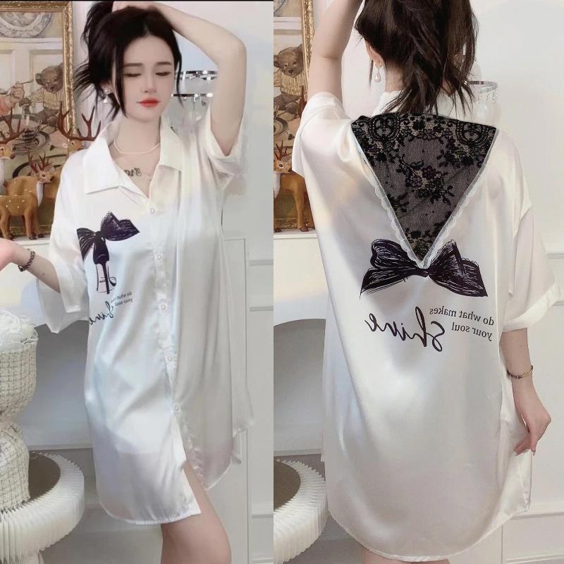 Lazy Wind Sweet Girl Short-Sleeved Nightdress Women'S Summer Chiffon Can Wear Comfortable Loungewear