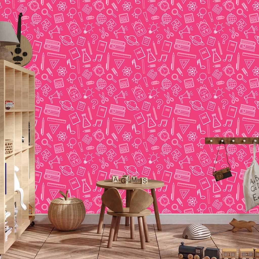 Wallpaper School Supplies Pink and Powder Pink, Rose Background 50x1000