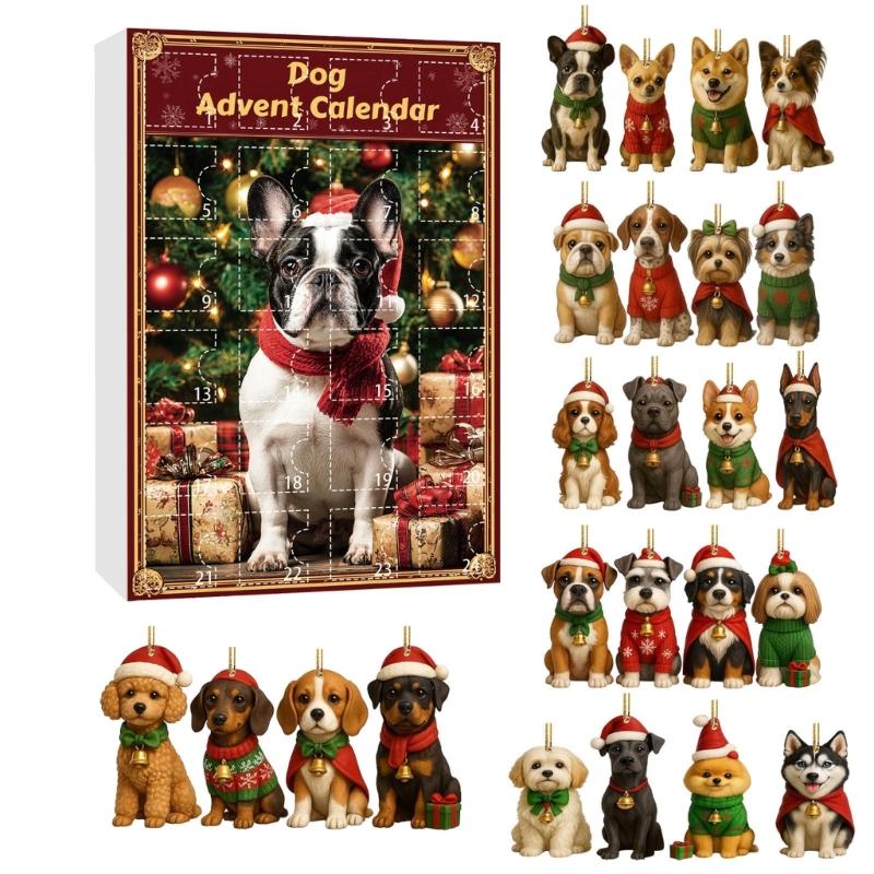 24 Pieces Acrylic Pet Themed Christmas Countdown Calendar Blind Boxes Set For Dog Owners Festive Home Office Decorations