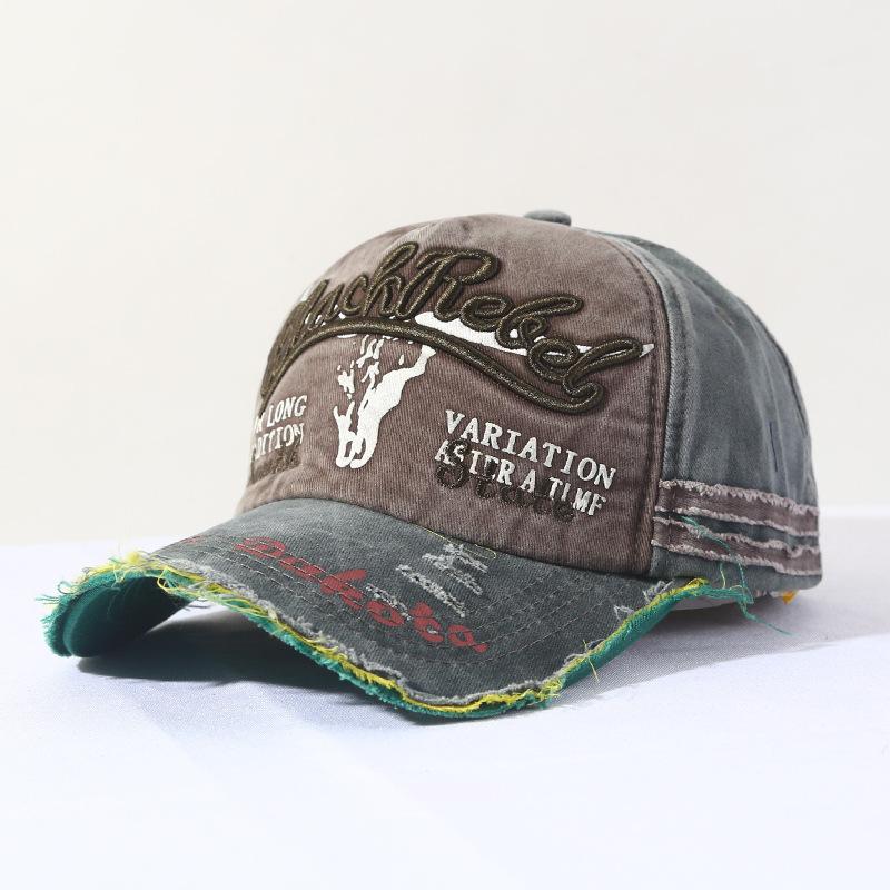 Vintage Color Contrast Washed Distresseded Sun Hat Air Permeable Adjustable Dad Hats For Women Men Embroidery Baseball Cap