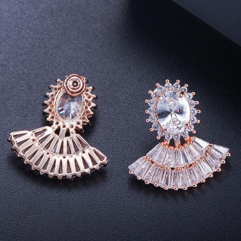 

E0215 Temperament Elegant Fan Earrings, Slightly Inlaid Zircon, Trendy Women S Ear Jewelry