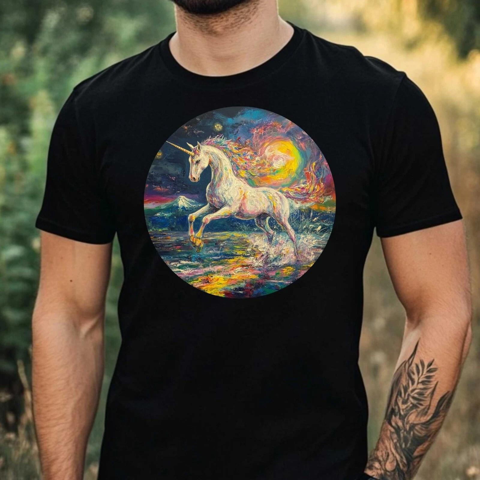 T-Shirt Herren Einhorn im Mondlicht Motiv Baumwolle Größe XS bis 5XL XXXXL