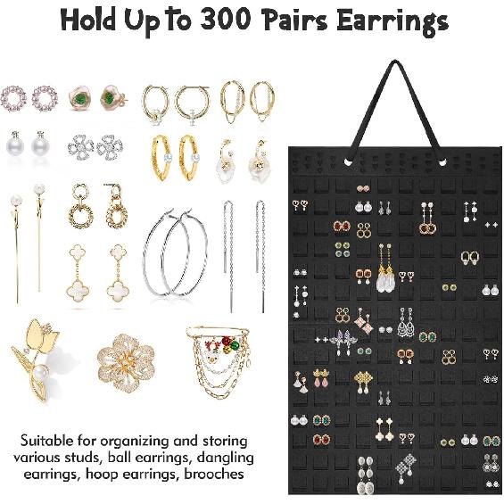2 Pcs Hanging Earring Holder Organizer, Soft Felt Earring Organizer, Large Earring Holder, Holds Up To 600 Pairs, Wall Mount Earring Storage for