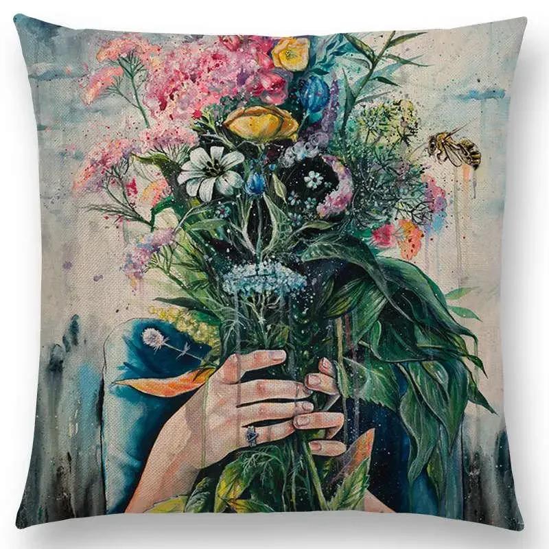 Gorgeous Oil Painting Cushion Cover Miracle Girl Wonder Beauty   Beautiful Queen Narwhal Cat Swan Sofa Pillow Case