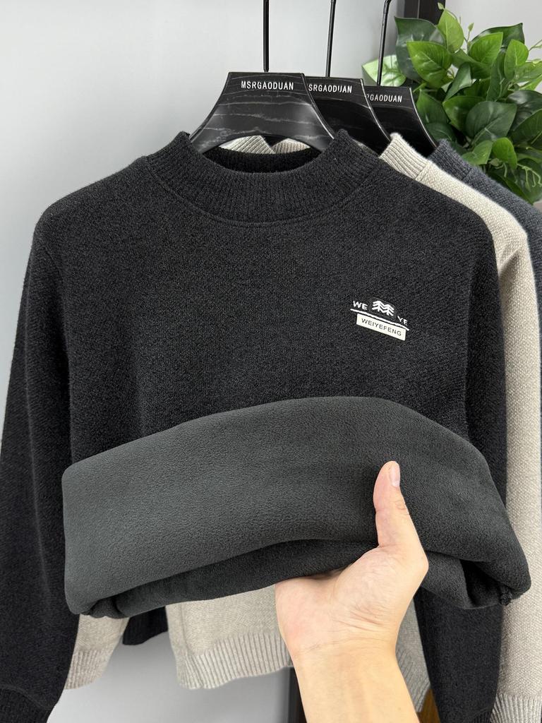 2025 Winter Men's High-End Semi-High Neck Chenille Velvet Sweater: Thickened, Warm Knit Base Layer
