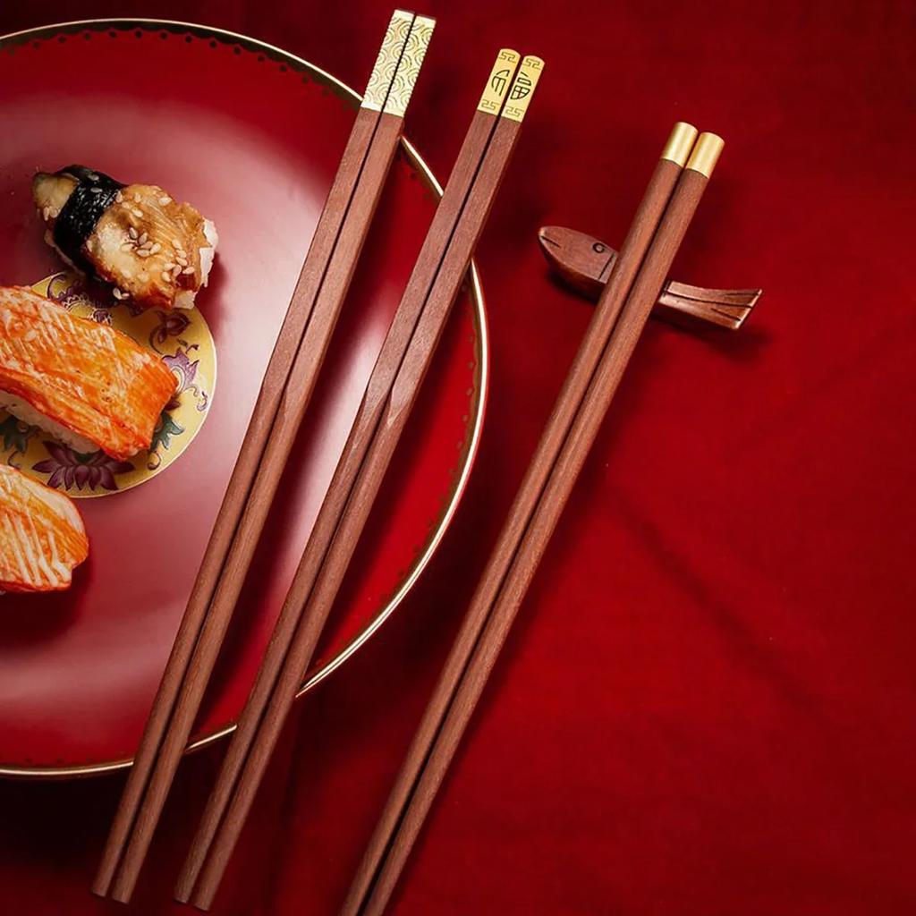 Red Wood 5/6/8/10 Pairs Chinese Chopsticks High Quality Beautiful Tableware Non Slip Sushi Food Grade Kitchen Chopstick Set