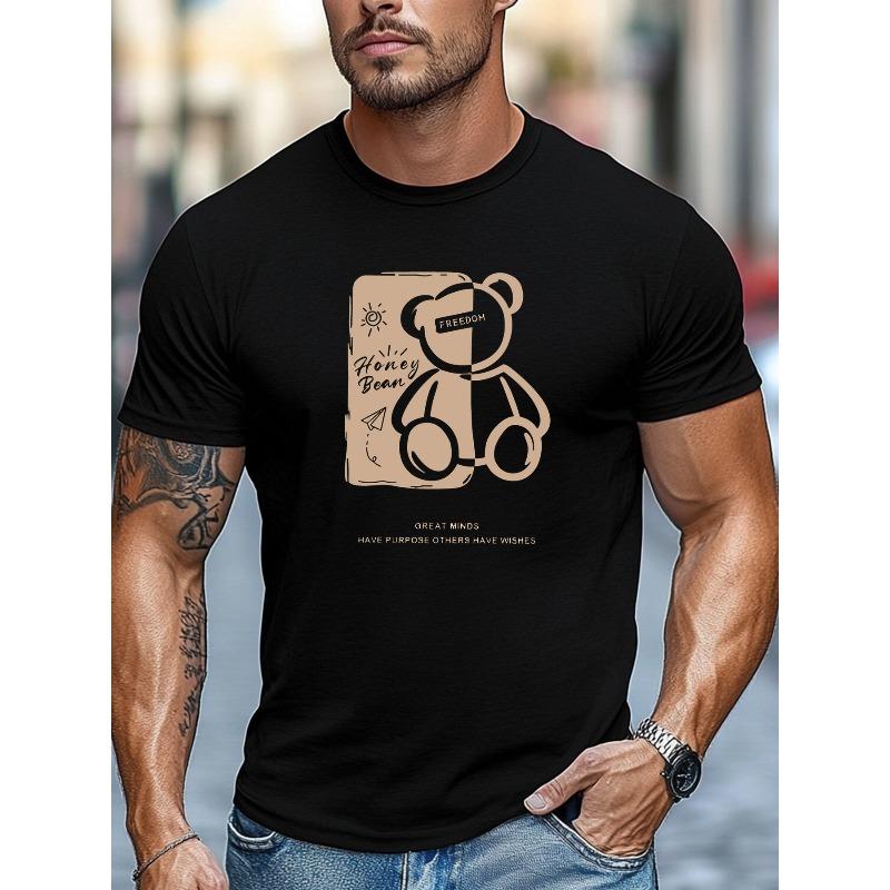 European sizes Men S T-Shirt, Easy And Clean, Relaxed And Casual, Featuring a Free Bear Design for Summer Leisure with a Short Round Neck S чёрный