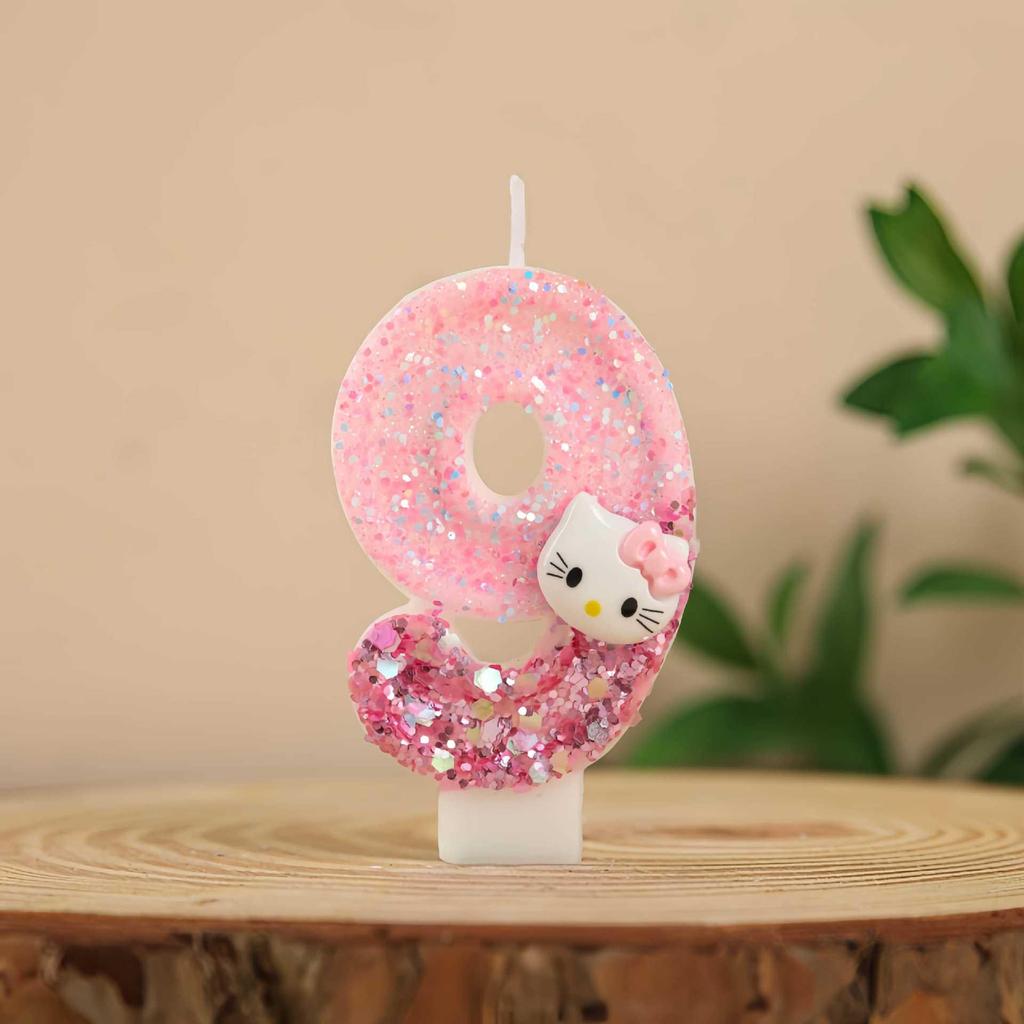 Cute Pink Cartoon Cat Number Candle for Birthday Cake Decoration