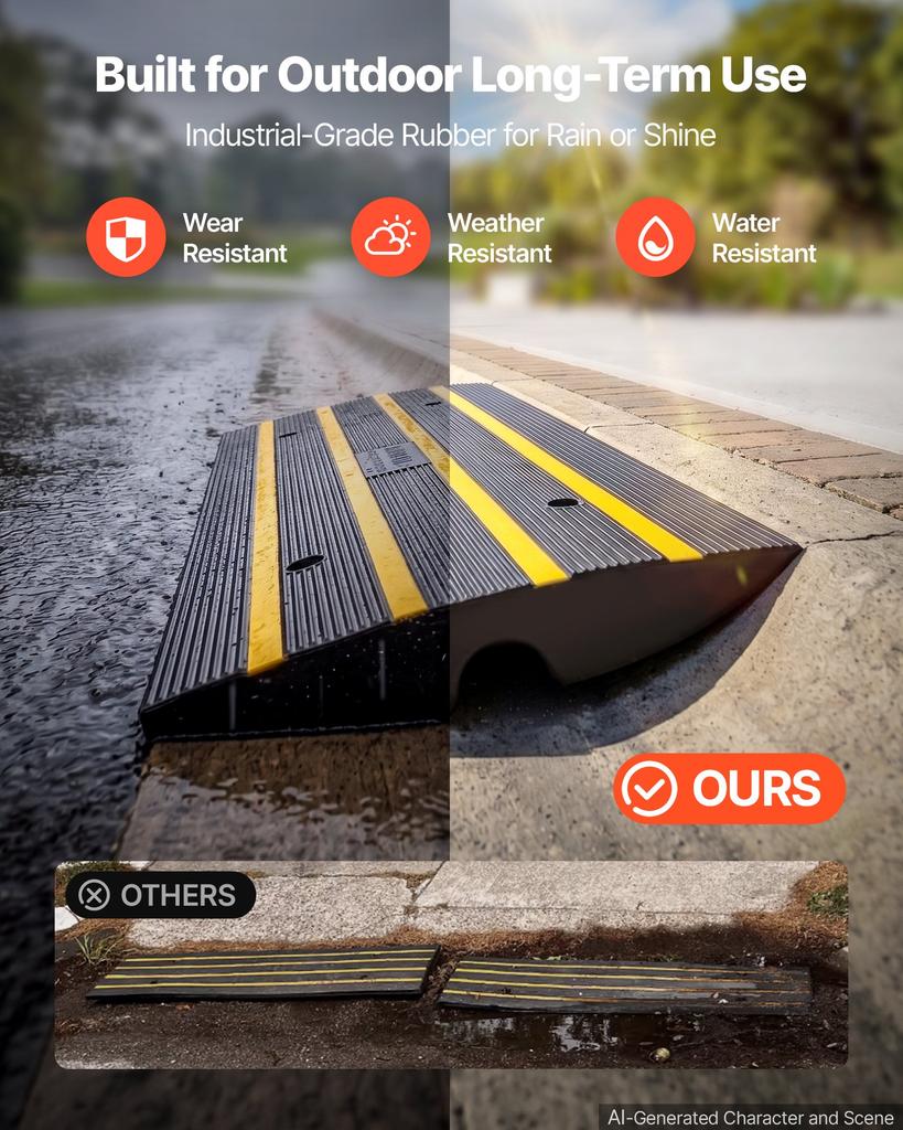 VEVOR Curb Ramp, 2 Pack, 2.6" Rise, Rubber Driveway Ramps, Heavy Duty 33069 lbs Weight Capacity Threshold Ramp