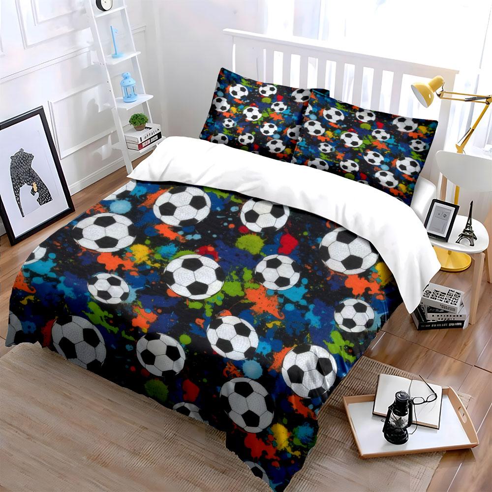 Vibrant Multicolor Splash Soccer Ball 3Pcs Bedding Set Soft Microfiber Bedding Set For Sports Lovers Teen Bedroom