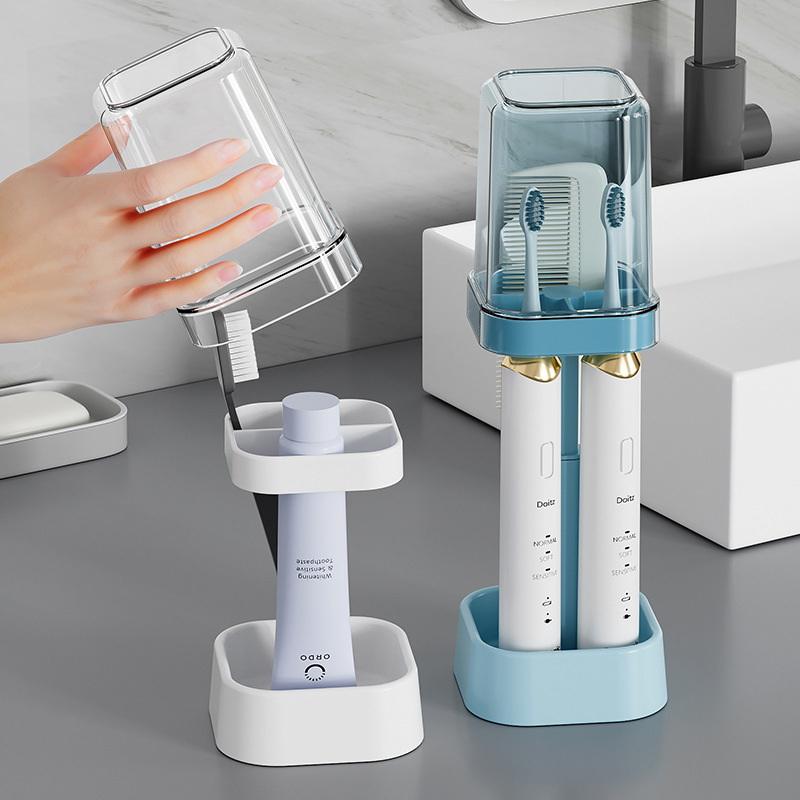 All-In-One Toothbrush Holder & Cup, With Cover. 16Cm, Organizes Brushes, Saves Counter Space