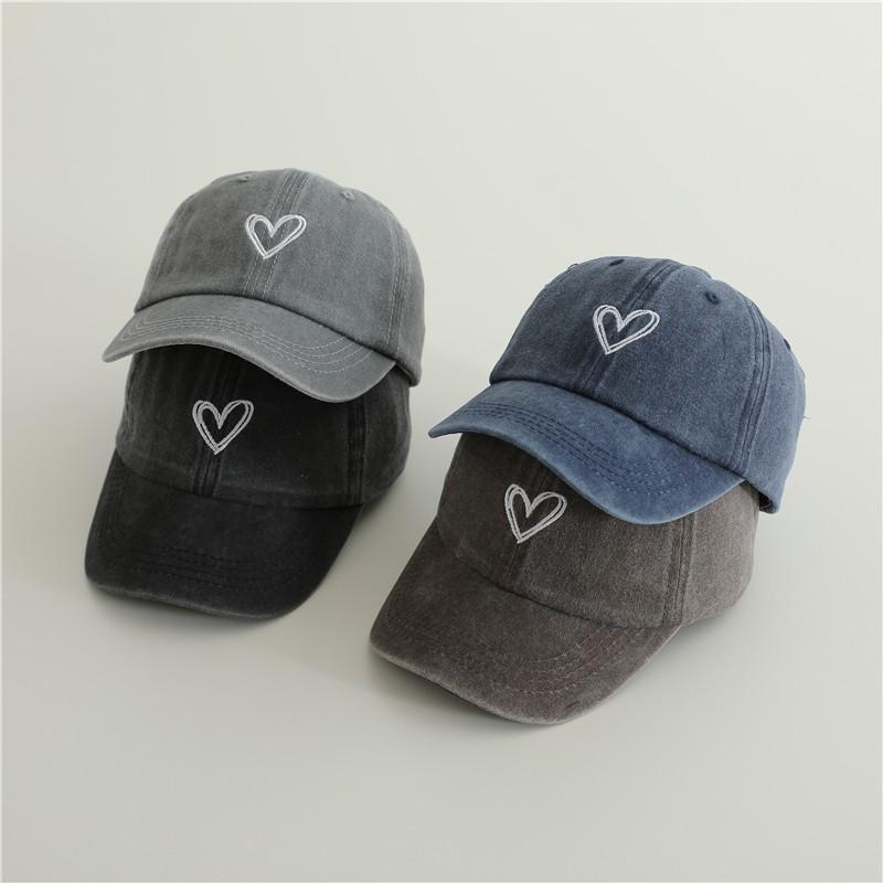 New Baby Embroidery Love Baseball Hats Retro Boy Girl Sunscreen Hat Solid Children Peaked Cap Outdoor Vacation Kids Cotton Caps