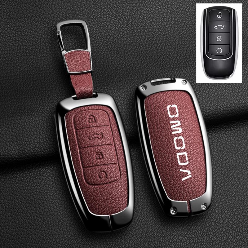 Zinc Alloy Leather Car Key Case, For Chery Omoda C5 E5 C9 5 9 Ev Phev 7 8 Pro Plus , Protected Keychain Bag, Car Accessories