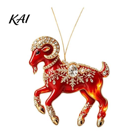 Christmas Gift for Friends Acrylic Goat Tree Pendant, Decorative Hanging Ornament with Xmas Pendant Rhinestone, Golden Cord New Year Party Durable