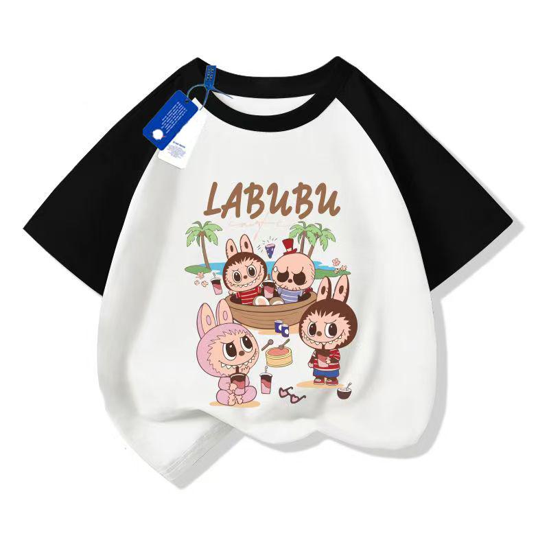 LABUBU Cartoon Anime Print Kids T-Shirt Summer Short Sleeve Tee Girl Boy T-Shirt Child Tops