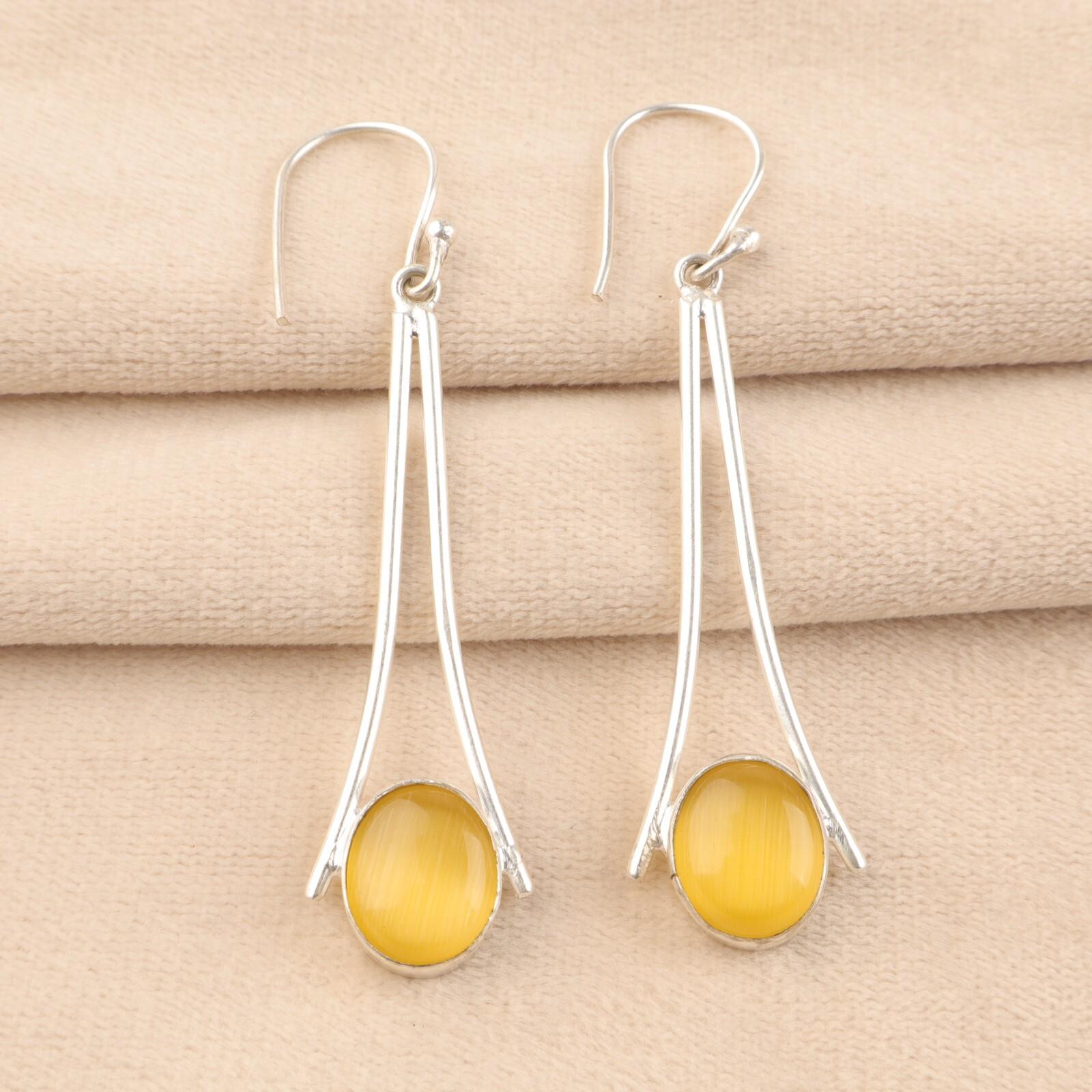 

Натуральный желтый камень кошачий глаз, серьги ручной работы из стерлингового серебра 925 пробы, 2,63 EE-136-37