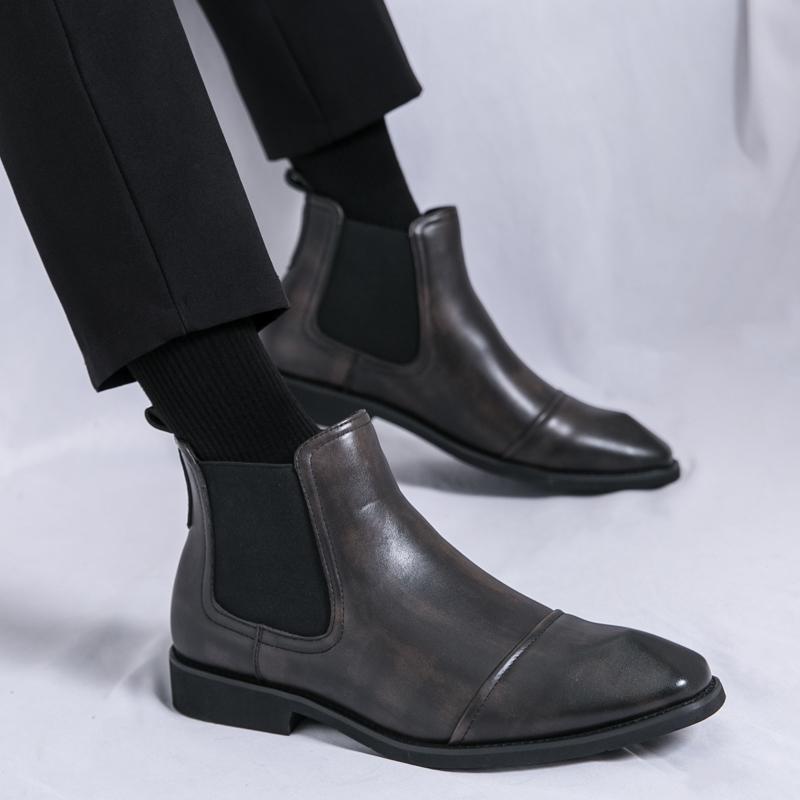 Men’s High Chelsea Boots Dress Formal Black Leather Ankle Boots Tuxedo Wedding Shoes Plus Size