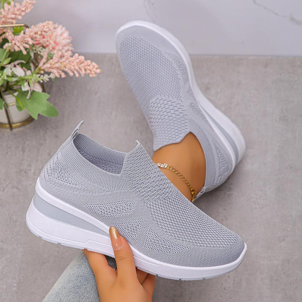 A Pair of Women'S Breathable, Stylish, Versatile Thick-Soled Wedge Sneakers for Casual Sports., Women Shoes