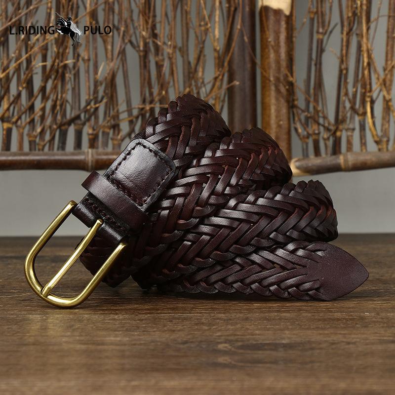 Men's Genuine Leather Braided Belt Cowhide Handmade Woven Pin Buckle Couple's Casual All-match Belt