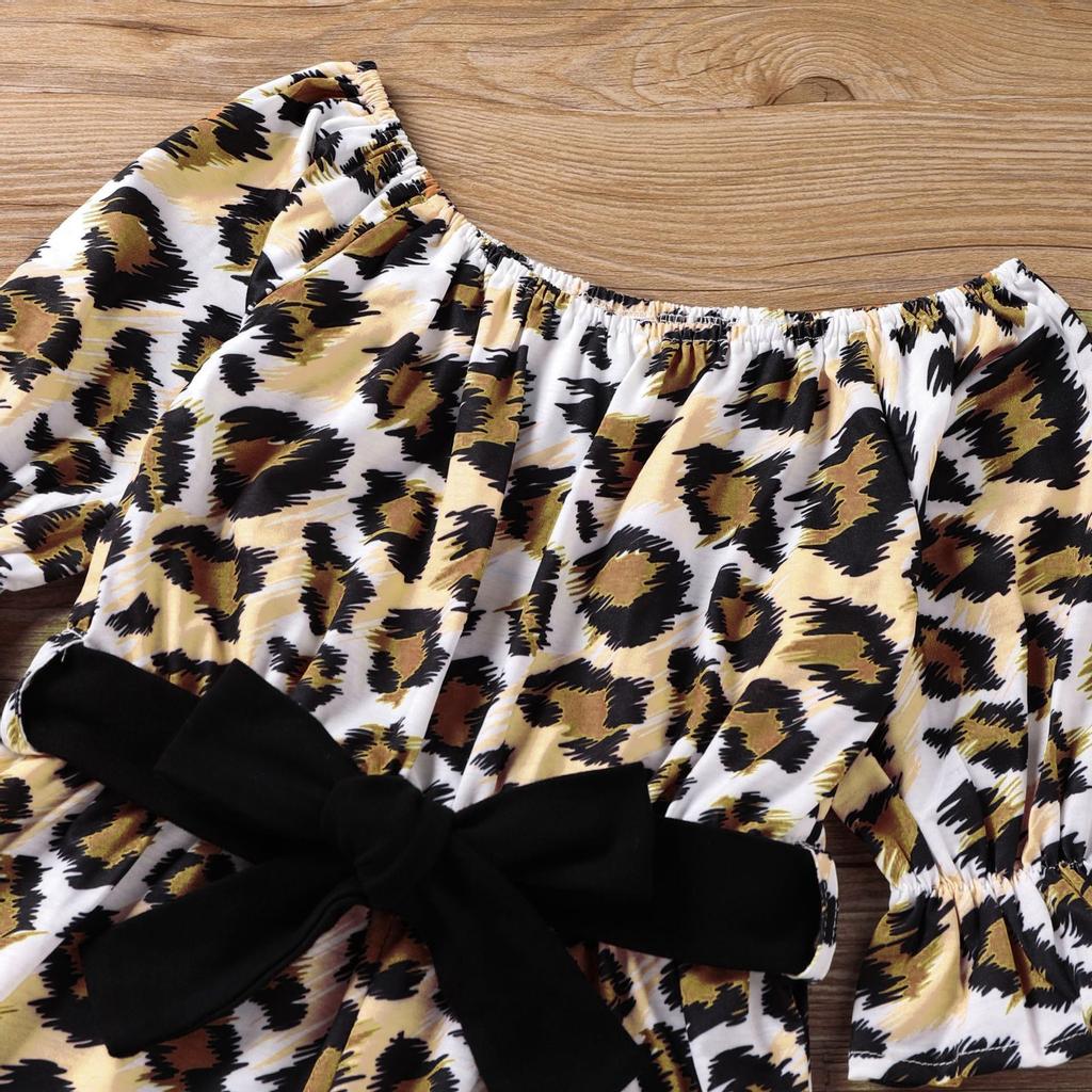 Child Kids Girls Print Off Shoulder Long Sleeve Leopard Print Romper Jumpsuit