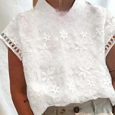 Europäisches und amerikanisches Pulloverhemd mit hohem Kragen und bestickter Spitze für Damen 2023