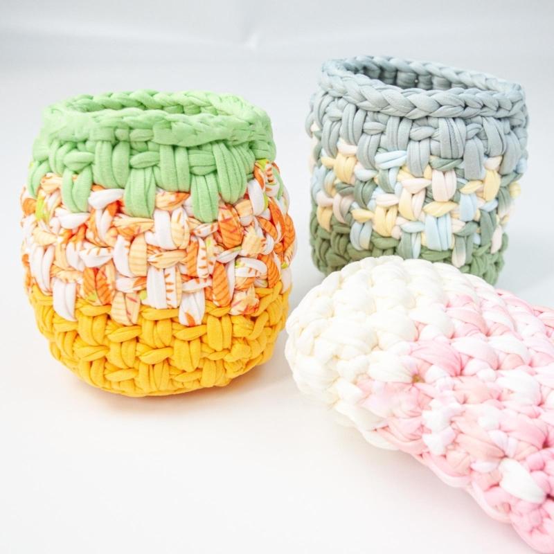 Garn Strickgarn Mehrfarbig Polyesterstreifen für DIY Häkelprojekt zum Herstellen von Taschen, Untersetzern, Körben, Kissen