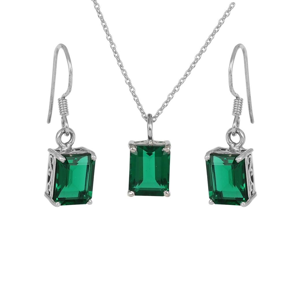 Green Zircon Jewelry Set, Silver Jewelry, Women Necklace Earring, Gift For Her