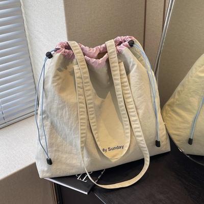 New Large Capacity Tote Bag Lightweight Drawstring Shoulder Bag Canvas Women Handbag