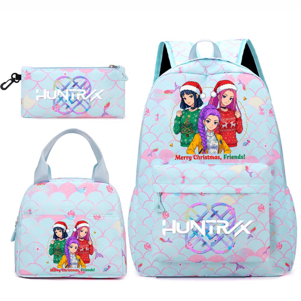 3Pcs/set Kpop Printed Backpack Handbag Pencil Case for Teenger Student Girl Boy Schoolbag Kid Bookbag Large Capacity Travel Bag Christmas Gift