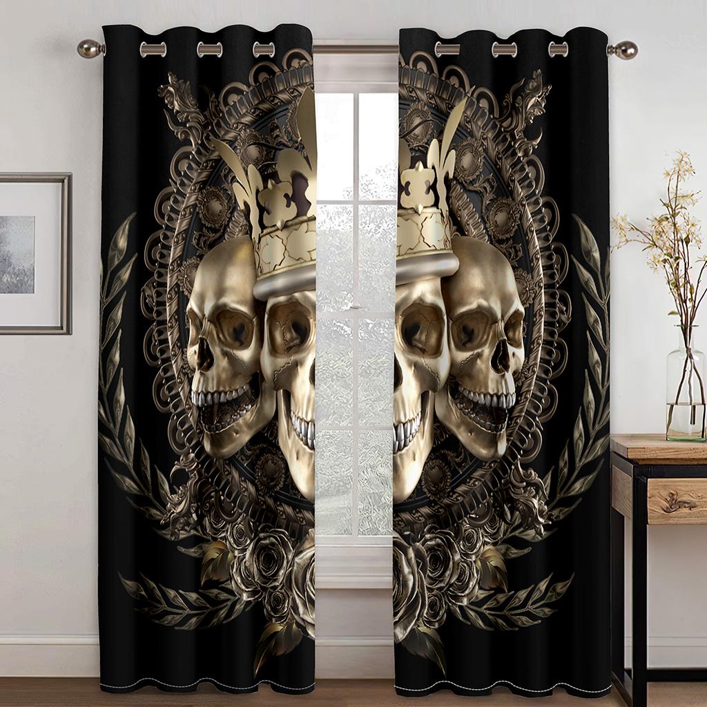 Luxury Modern Sexy Skeleton Beauty Punk Black Shading Bedroom Kitchen Winodw Curtains Set for Living Room 2 Pieces Free Shiping
