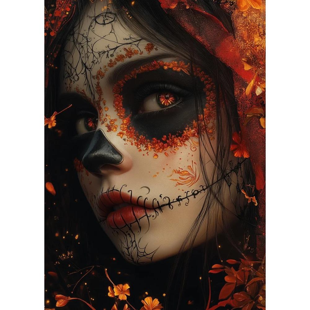 Terrifying Los Muertos Sugarskull Girl with Flowers Posters Day of the Dead Prints Canvas Printing Wall Pictures Home Room Decor