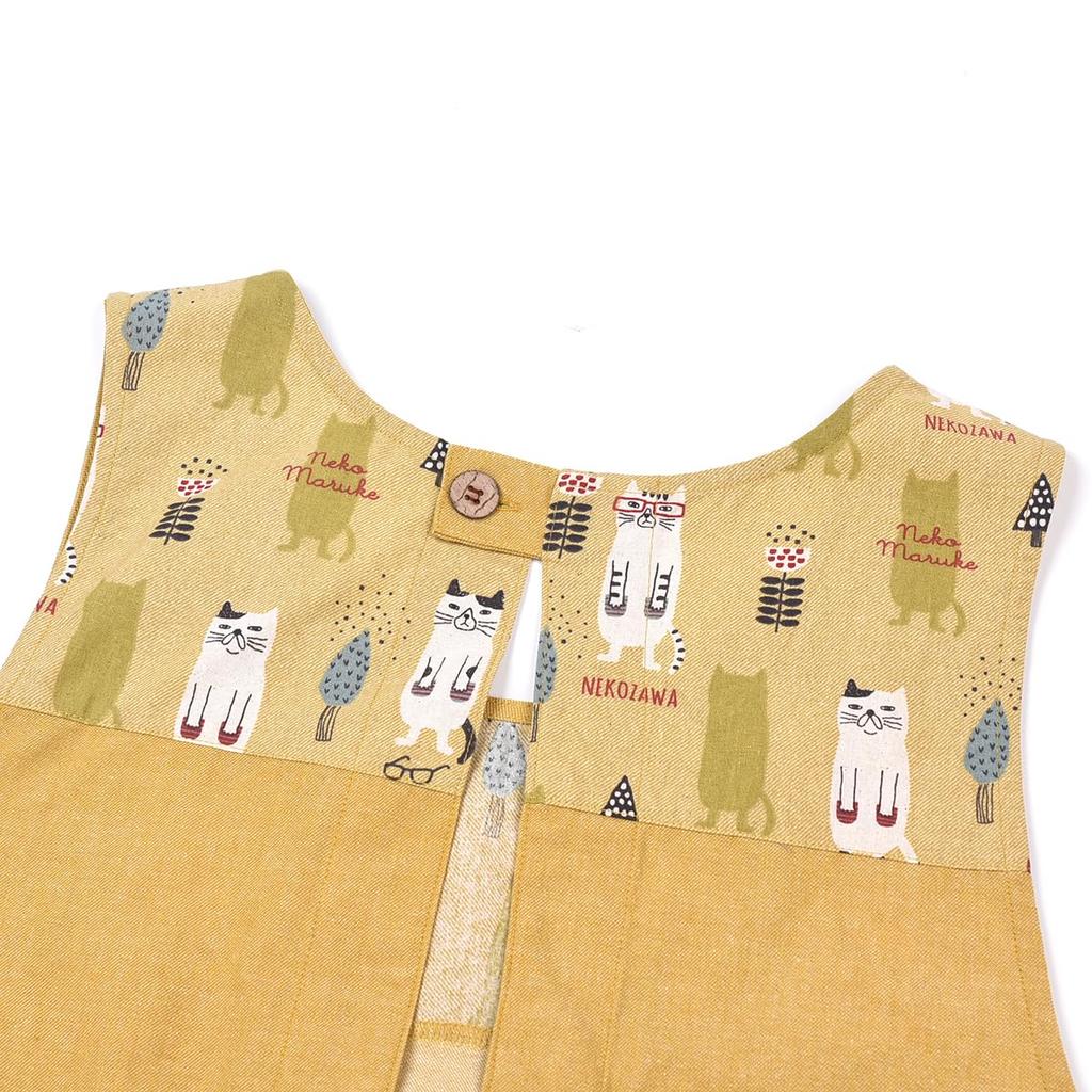 Kusuguru Japan Apron Cat Round Button Ribbon Open Apron 236503 Yellow M~L