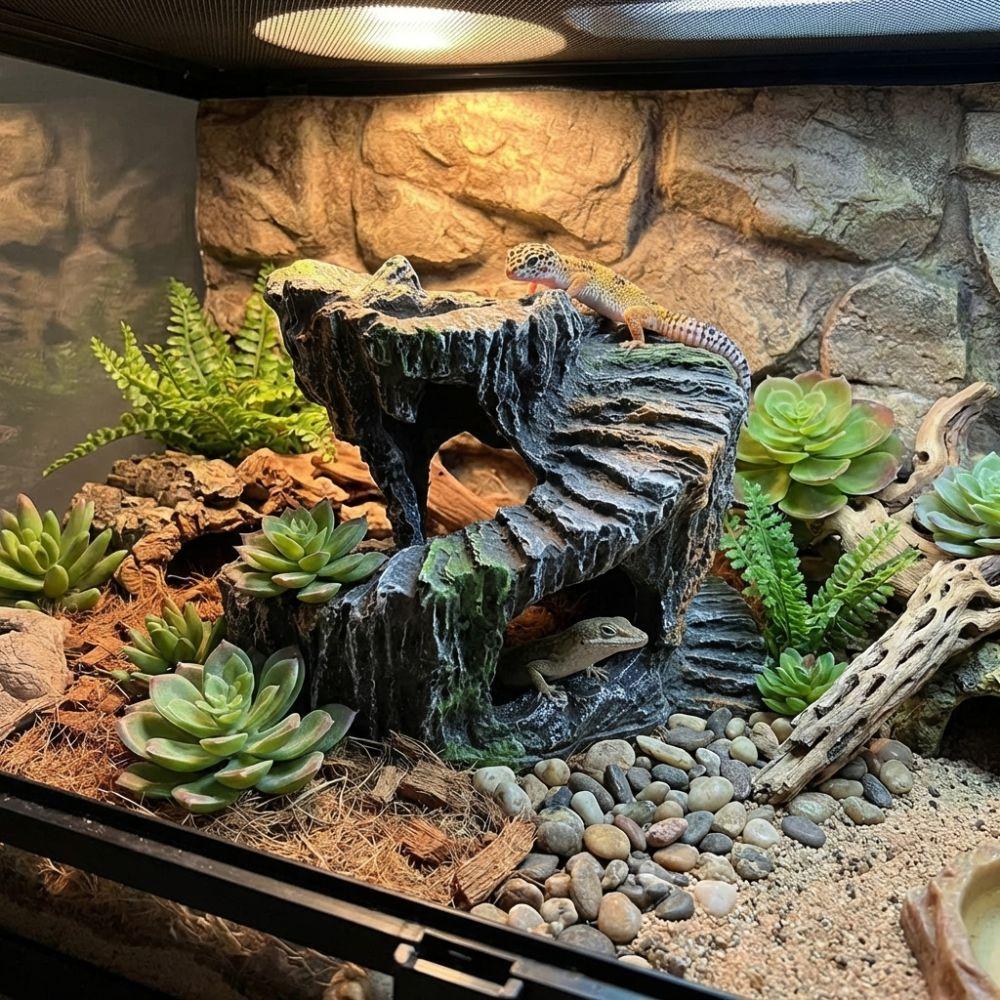 Non-Toxic Artificial Rock Cave Sturdy Reptile Hiding Cave Shelter Cave  Terrarium Decor