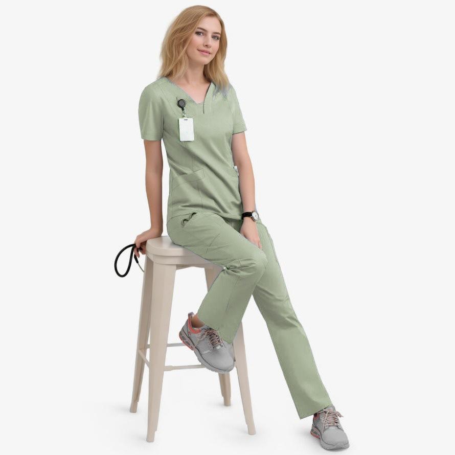 Set Costum Asistent Medical cu Mânecă Scurtă și Gât în V pentru Sala de Operații, Elastic, Uscare Rapidă, Spălare Manuală, Costum de Izolare Chirurgicală, Uniformă Doctor