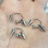 2pcs Titanium Steel Cone Pendant Horseshoe Ring Earrings, Trendy Hip-Hop Earrings For Men And Women, Niche Design And Explosive Earrings