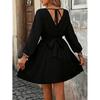 Amazon Europe and America 2026 Summer New Casual Flower Embroidered Lantern Sleeves Waist Thin Dress Women
