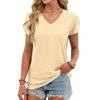 2026 Summer New Solid Color V-Neck Short Sleeve Loose Casual T-Shirt for Women