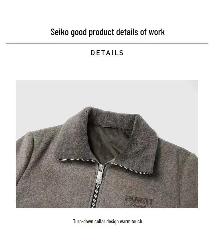 Men's Winter Wool-Blend Coat with Faux Fur Collar and Large Pockets