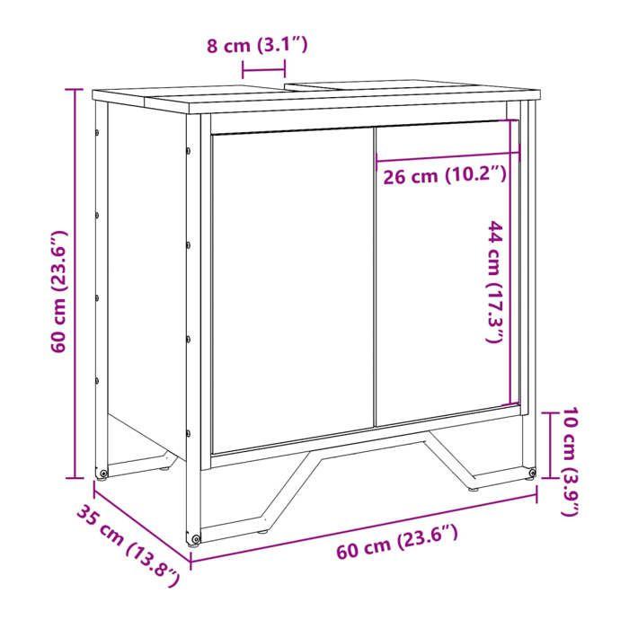 VidaXL Armoire lavabo de salle de bain chêne marron 60x35x60 cm, placard lavabo de salle de bain, meubles de salle de bain, 848658