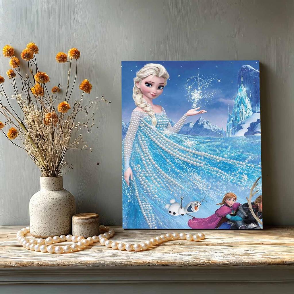 Frozen Elsa & Friends Pearl-Inlaid Frameless Art | Handmade Pearl Craft, Ice Castle Theme, for Frozen Dreamy Home Decor & Gift Option