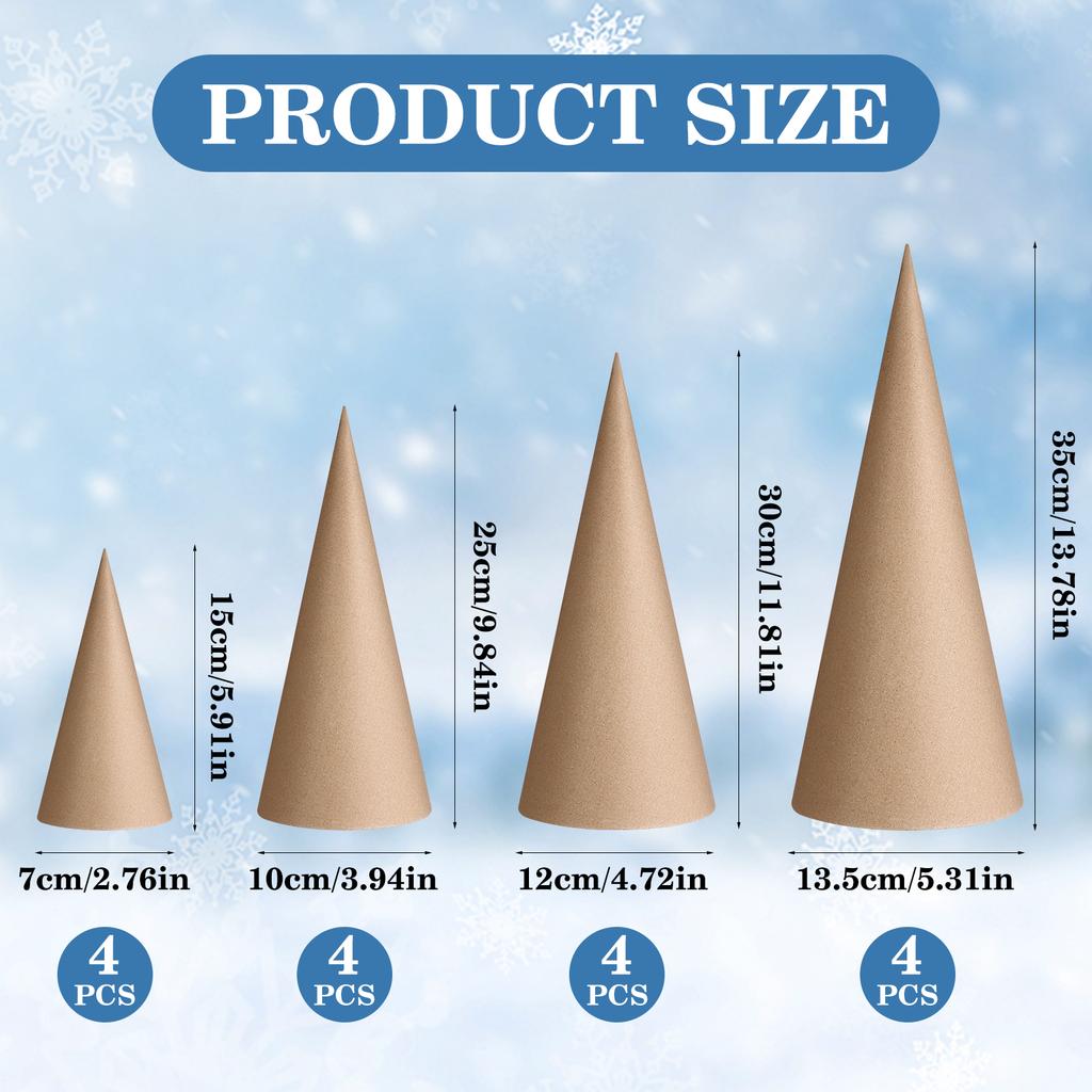 16 Pcs Christmas Paper Mache Cone Open Bottom Cardboard Craft Cones Cardboard Tree Cones Christmas Tree Gnome Ornament